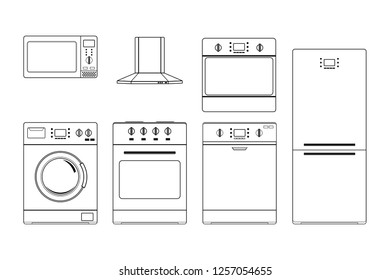 Home Appliances Outline Drawings Illustration Isolated Stock 