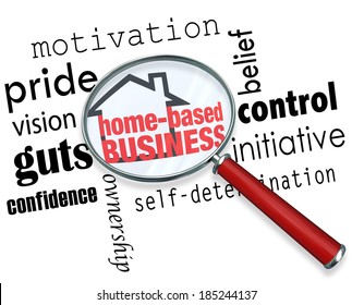 Home Based Business Words Magnifying Glass Advice