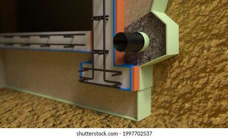 Home Basement Drain System - Industrial 3D Rendering