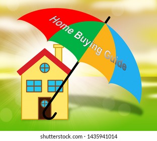 Home Buying Guide Icon Depicts Evaluation Of Buying Real Estate. Purchasing Guidebook And Information - 3d Illustration