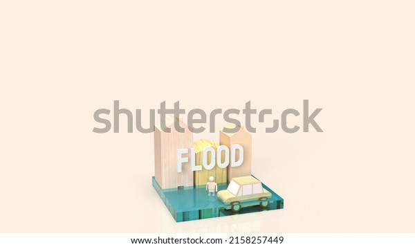 The home and car in water for flood concept\
3d rendering\
