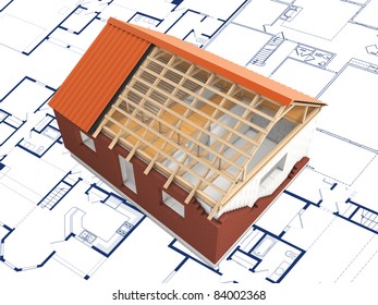 Home construction process model on plan drawing
