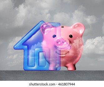 Home Down Payment And House Mortgage Symbol As A Family Residence Symbol With A Piggy Bank As A Real Estate Financial Metaphor With 3D Illustration Elements.