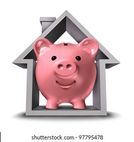 Home Finances And Real Estate Finance With A Pink Ceramic Piggy Bank In A House Structure Symbol As A Housing Industry Mortgage Plan And Residential Tax Saving Strategy Or A Rental Property Rent.