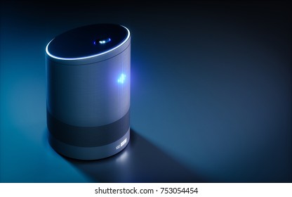 Home intelligent voice activated assistant. 3D rendering concept of hi tech futuristic artificial intelligence speech recognition technology.