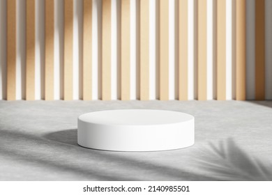 Home Interior Empty Minimal White Podium Background Scene Of Light Display Product 3d Platform Stage Or Blank Modern Showcase House Wall Stand And Abstract Sunlight Pedestal Studio On Summer Backdrop.