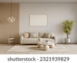 Home interior mock-up with cozy sofa on white wall background, 3d render