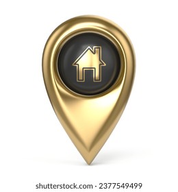 Home map pointer golden 3D rendering illustration isolated on white background