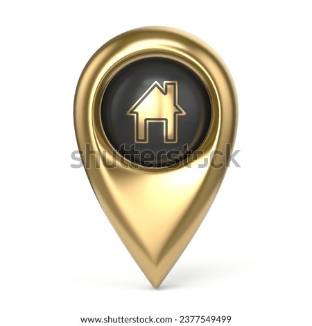 Home map pointer golden 3D rendering illustration isolated on white background