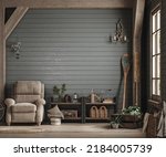 Home mockup, cozy barn interior background, 3d render