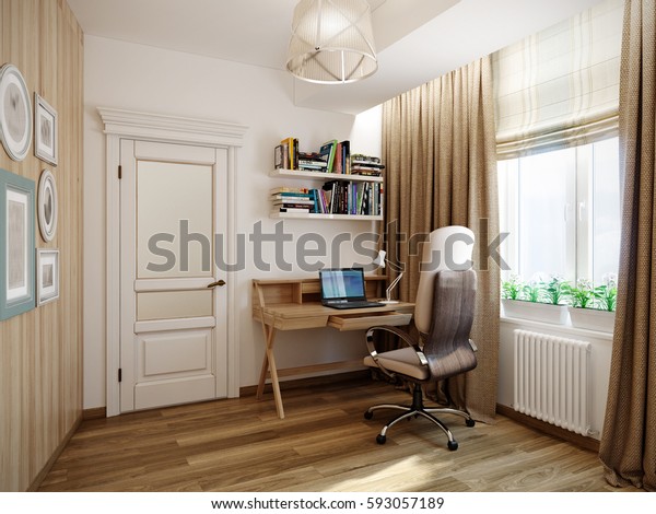 Home Office Interior Design Classic Style Stock Illustration 593057189