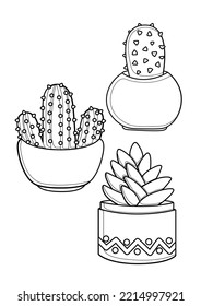 Home Plant Cactus Coloring Pages A4 for Kids   Adult