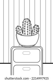 Home Plant Cactus Coloring Pages A4 for Kids   Adult