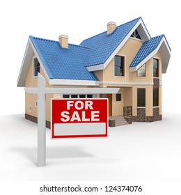 Home For Sale Sign On White Background. 3d