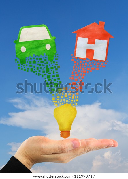 home symbol and car
symbol over hand