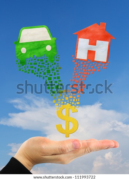 home symbol and car\
symbol over hand