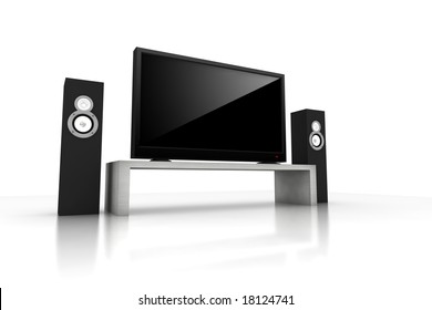 Home Theater / High Definition Television With Speakers - Isolated 3d Render