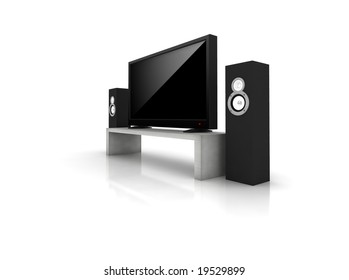 Home Theater / High Definition Television With Speakers - Isolated 3d Render