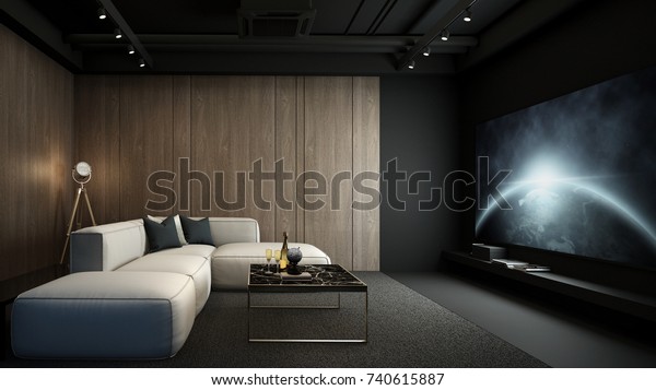 Home Theater Room Modern Interior 3d Stockillustration 740615887