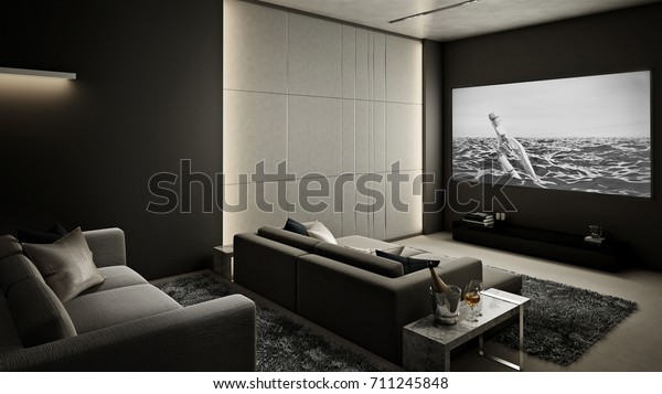 Home Theater Room Modern Luxury Interior Stockillustration