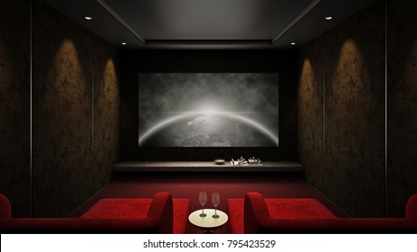 Home Theater Room Red Seat #2, 3D Render