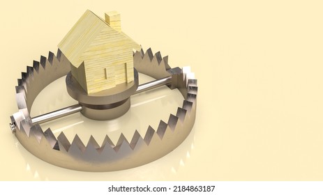 Home Wood On Bear Trap For Property Or Construction  Concept 3d Rendering