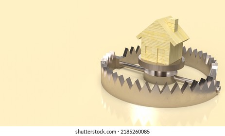 Home Wood On Bear Trap For Property Or Construction  Concept 3d Rendering