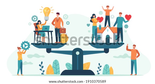 Home Work On Scales Woman Man Stock Illustration 1910370589