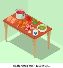 Homemade Food Concept Banner. Isometric Banner Of Homemade Food Concept For Web, Giftcard And Postcard