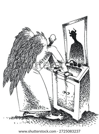 Honesty, angel, devil, mirror, reflection, good and bad, angel wings,