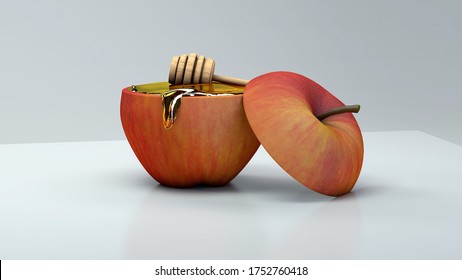 Honey, Apple, Нoney in a transparent Rosh Hashanah 3d rendering - Powered by Shutterstock