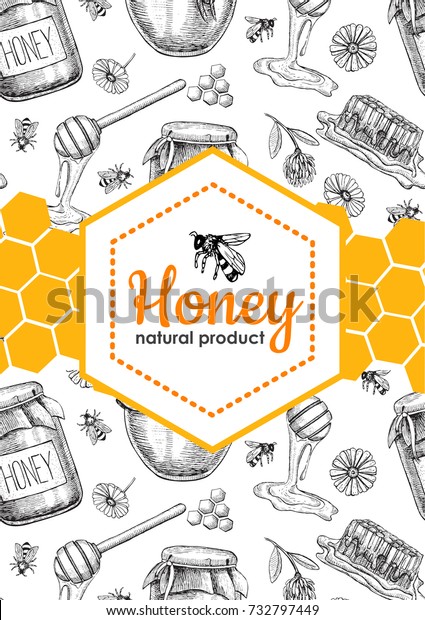蜂蜜は手描きのイラスト はちみつび 蜂 蜂 蜂蜜 花の物体 はちみつ バナー ポスター ラベル パンフレットテンプレート ビジネスプロモート用 の イラスト素材