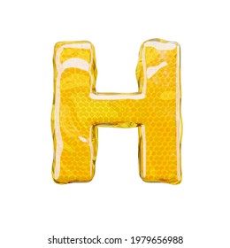 Honey comb font letter H. illustration honey alphabet. 3d render
