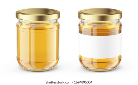 Honey Jar isolated on white - Realistic honey jar mock up. Product placement label design. 3d rendering
