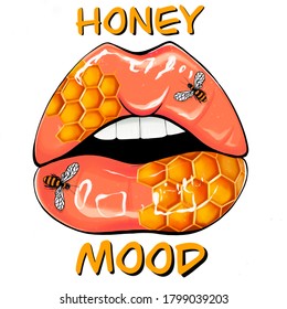 honey mood. lip logo with lettering