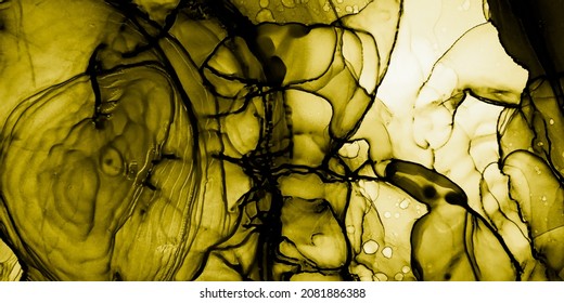 Honey Oil Painting Colours. Sun Water Colour Artwork. Bright Oil Painting On Canvas. Abstract Background Wawe. Black Free Water Color. Textures Paint. Khaki Marble Streaks.