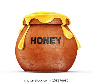 Honey In A Pot Isolated On White