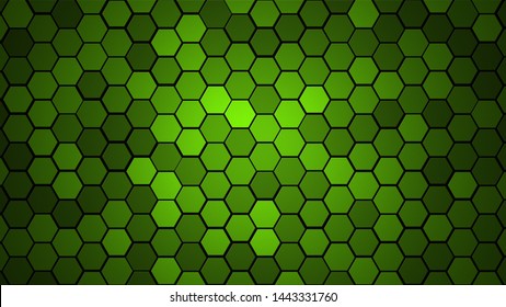 Honeycomb Grid tile random background Hexagonal cell texture  in color UFO Green and dark black gradient  Tecnology concept  and 4k resolution 
