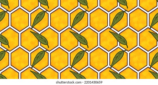 Honeycomb In A Special Illustration In Golden Yellow Shades For A Natural Dessert And For The Traditional Holiday Meal Of The Jewish New Year
