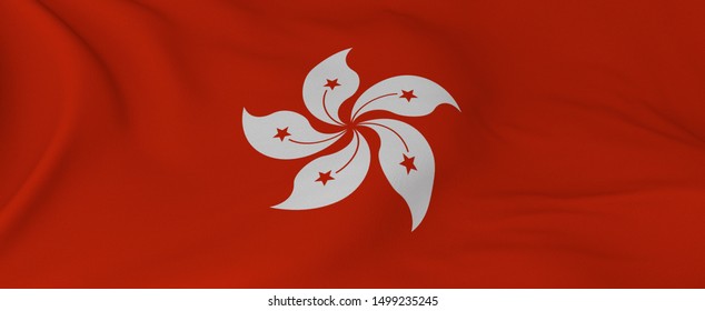 Hong Kong Flag Waving Wide Format. 3D Render