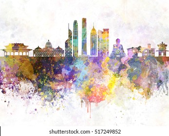 Hong Kong Skyline In Watercolor Background