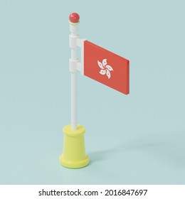 Hong Kong Toy Flag On Blue Background.3D Minimal Concept Design Illustration