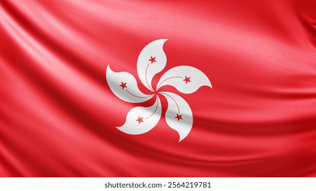 HongKong flag picture, close-up shot of hong kong nation flag, asia, animated flag background photo, 3D photo of a flag, national symbol of asian country, patriotism, full screen
