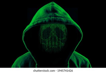Hooded Hacker as a Skull of Computer Code - Green Version