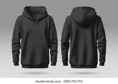 Hoodie black jacket mockup. Black hoodie front and back mockup blank black hoodie template mockup. - Powered by Shutterstock