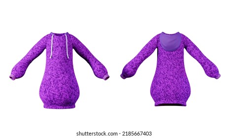 Hoodie Mockup, Isolated On A White Background. Empty Knitted Sweatshirt Layout, Front And Back View, 3d Render