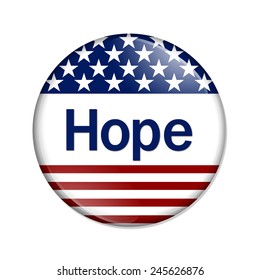 Hope Button , A white button with red stripes and stars with word Hope isolated on a white background