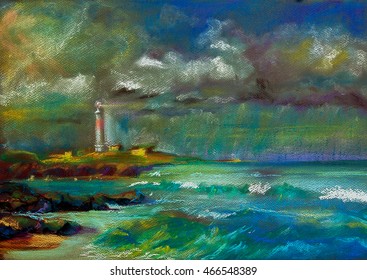 Hope Pastel Crayon Drawing Lighthouse Shines Stock Illustration ...