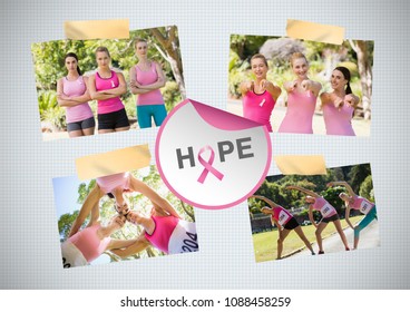 Hope text and Breast Cancer Awareness Photo Collage and marathon run - Powered by Shutterstock