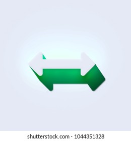 Horizontal Arrows Icon On The Aqua Wall. 3D Illustration Of White Arrows, Bi Directional, Horizontal, Pass Icons With Aqua And Green Shadows.